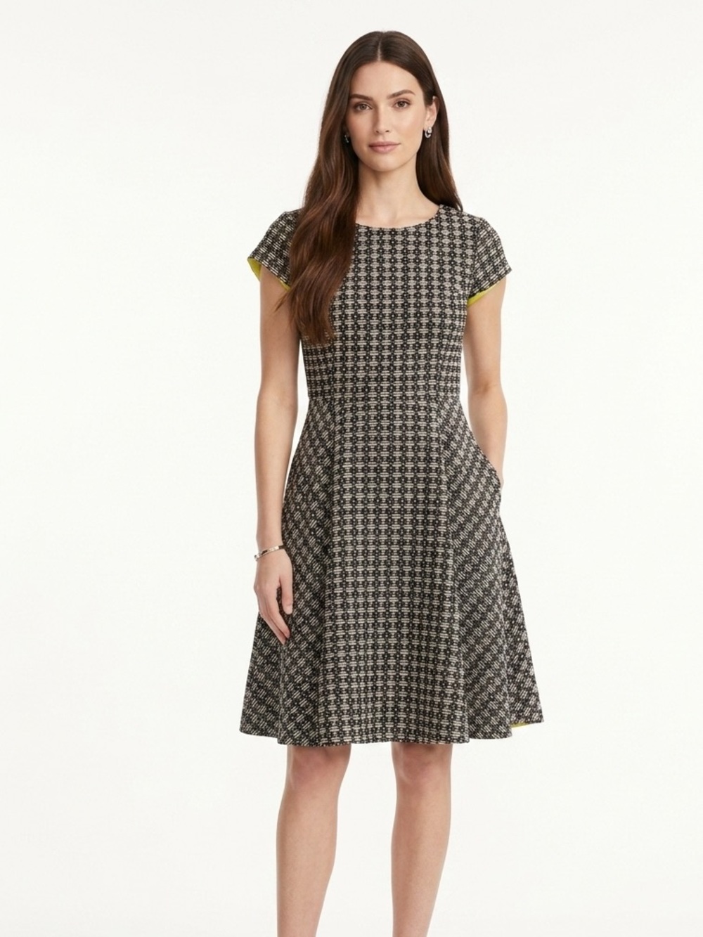 Anthropologie Maeve Geometric Jacquard Fit & Flare Dress Size 14 Textured